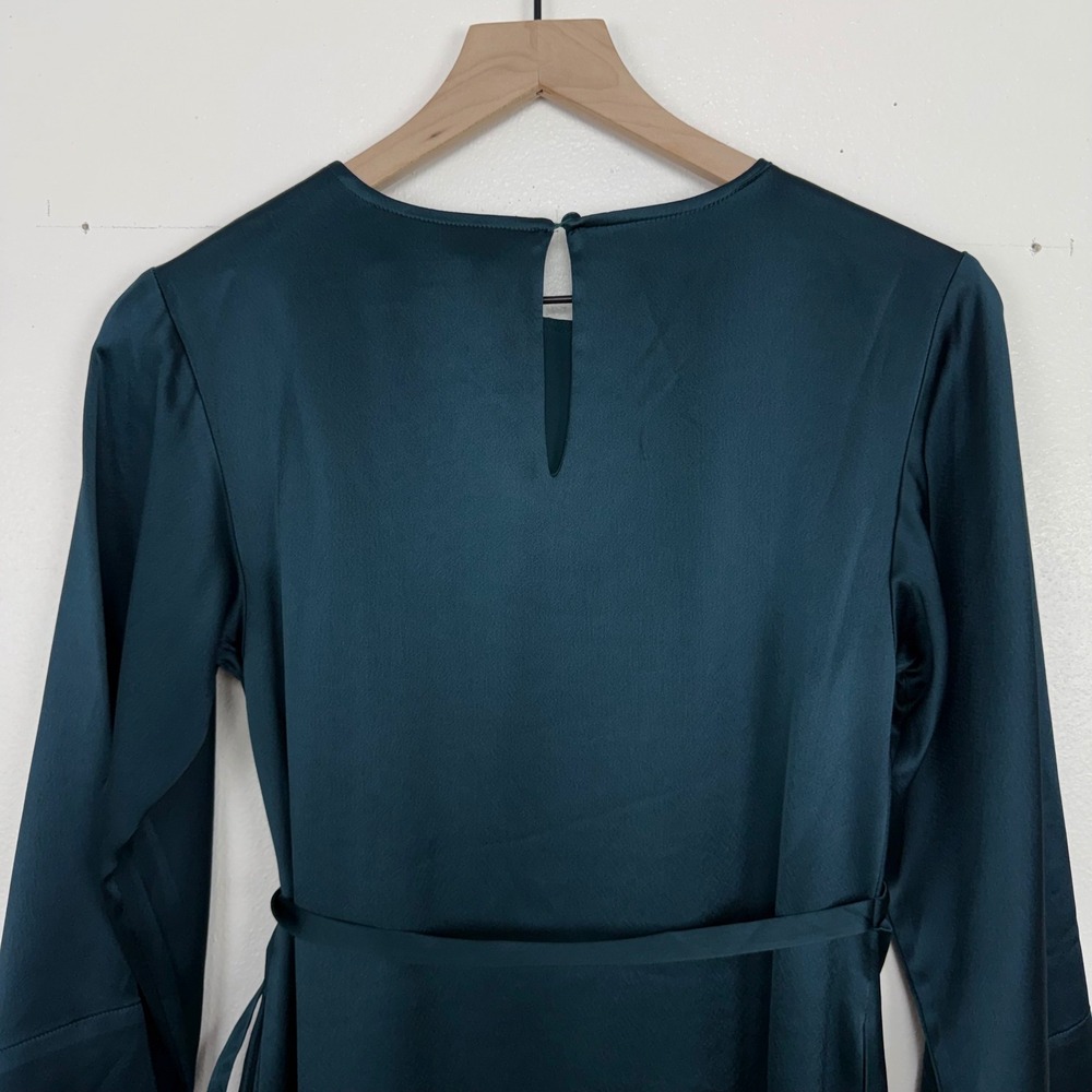 Banana Republic Treccia Satin Mini Dress Size XXS Petite Teal Tie Waist Cocktail - Picture 9 of 16